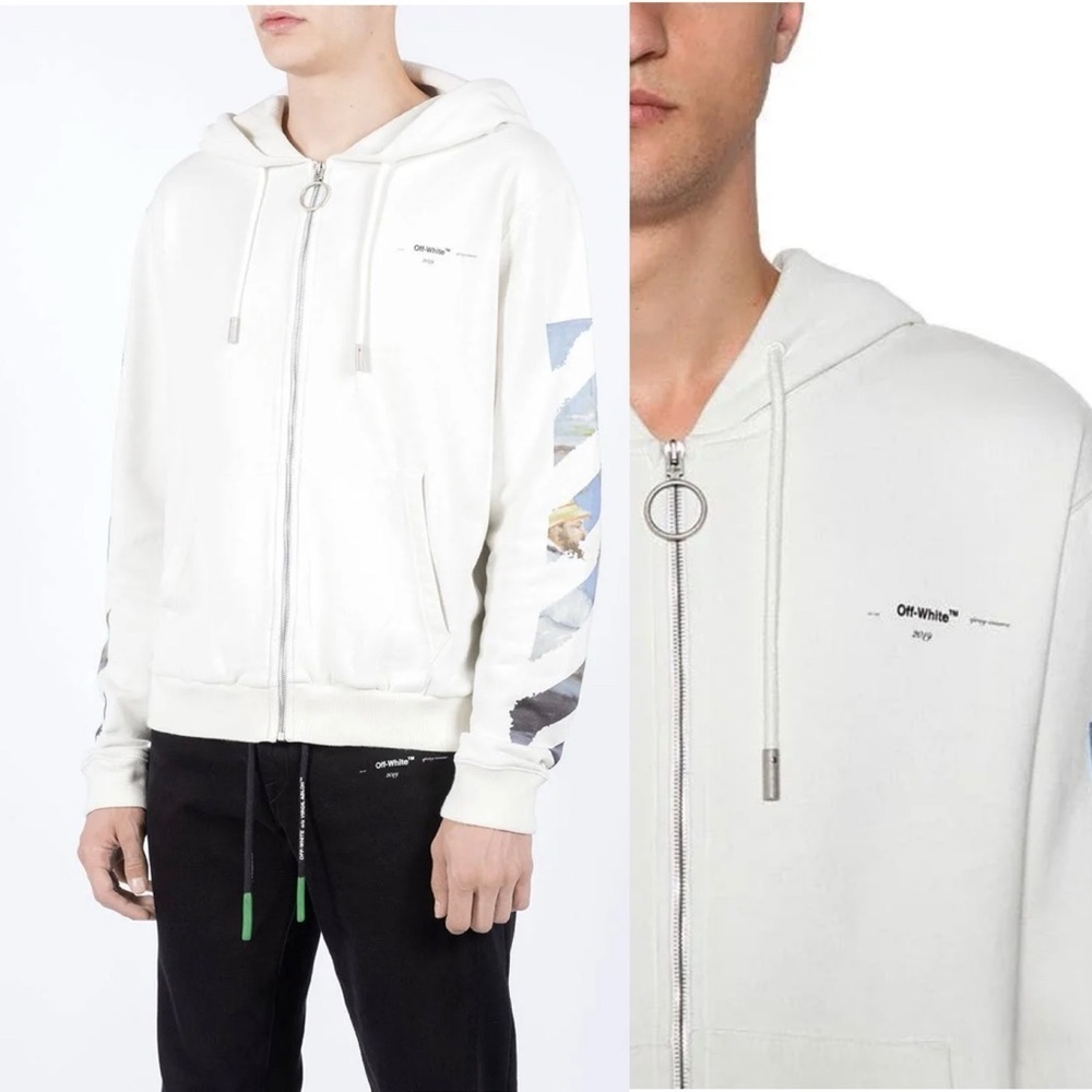 Off-White 2019 Spring -summer Diag Print Multicolor Zip Up Hoodie Men’s Size XS